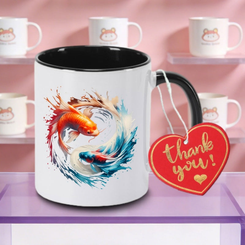 Tailorly Black Accent 11 oz Mug - koi fish colorful logo