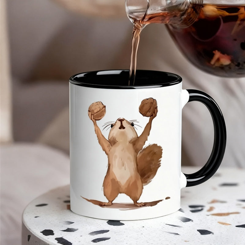 Tailorly Black Accent 11 oz Mug - adorable squirrel cartoon animal
