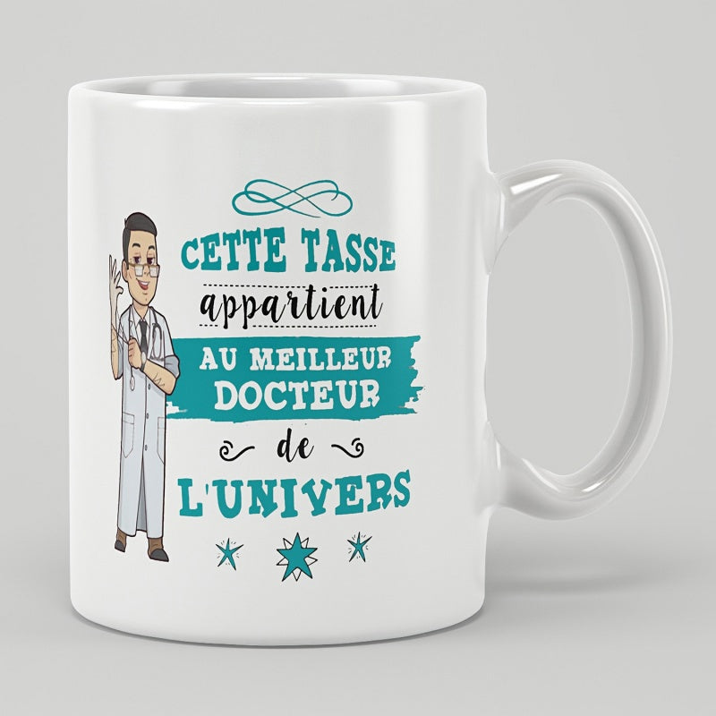 Tailorly White Ceramic 11 oz Mug - Male Professional Figure Wearing White Lab Coat And Glasses Standing Upright Doctor