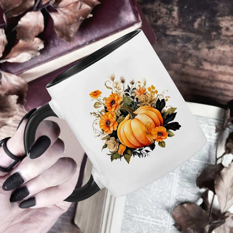 Tailorly Black Accent 11 oz Mug - pumpkin flower thanksgiving