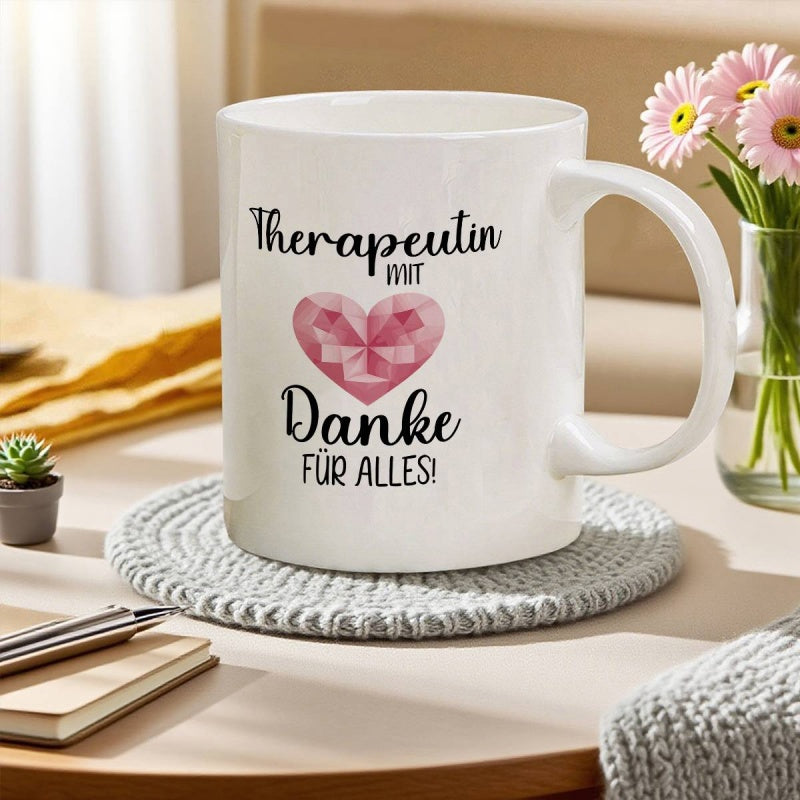 Tailorly White Ceramic 11 oz Mug - Geometric Pink Mosaic Pattern Floating Within A Beautiful Stylized Heart