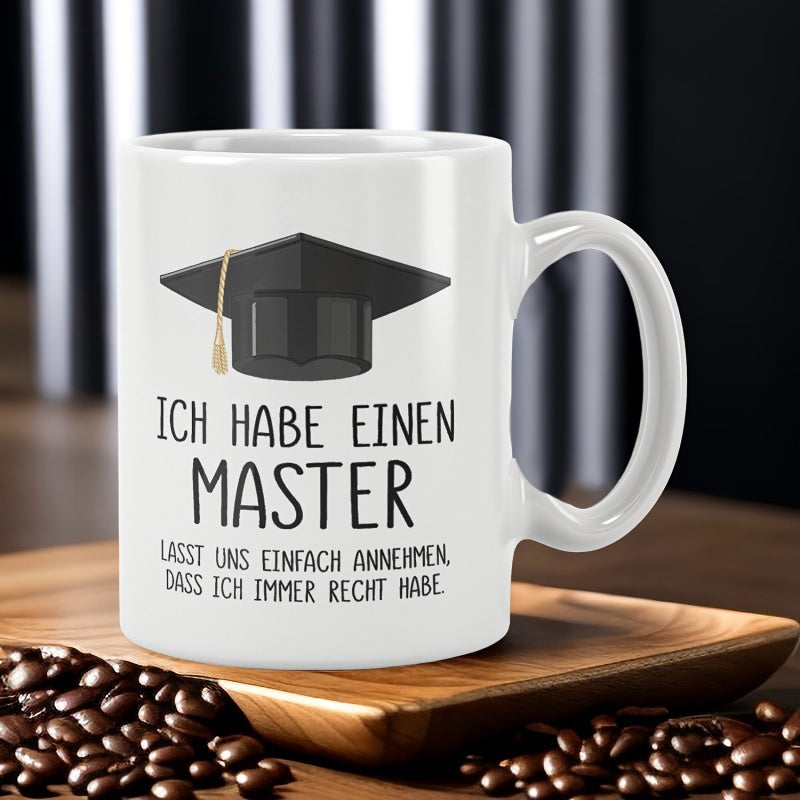 Tailorly White Ceramic 11 oz Mug - Academic Mortarboard Hat With Gold Tassel Resting On Professional Ceramic Mug