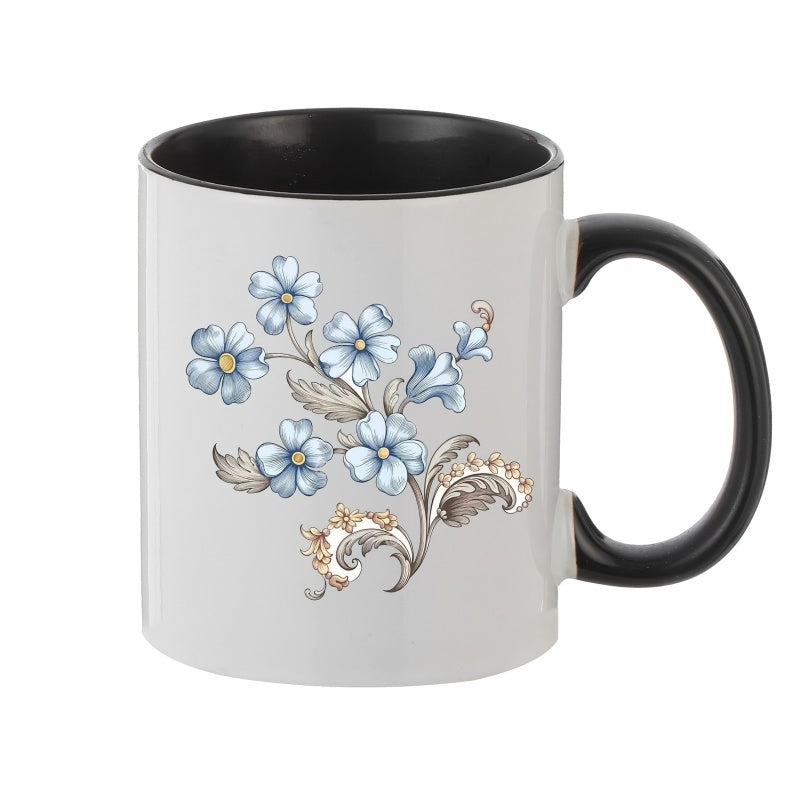 Tailorly Black Accent 11 oz Mug - blue floral pattern