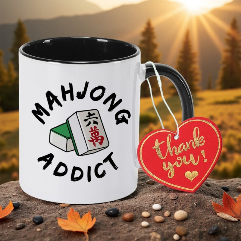 Tailorly Black Accent 11 oz Mug - mahjong tiles