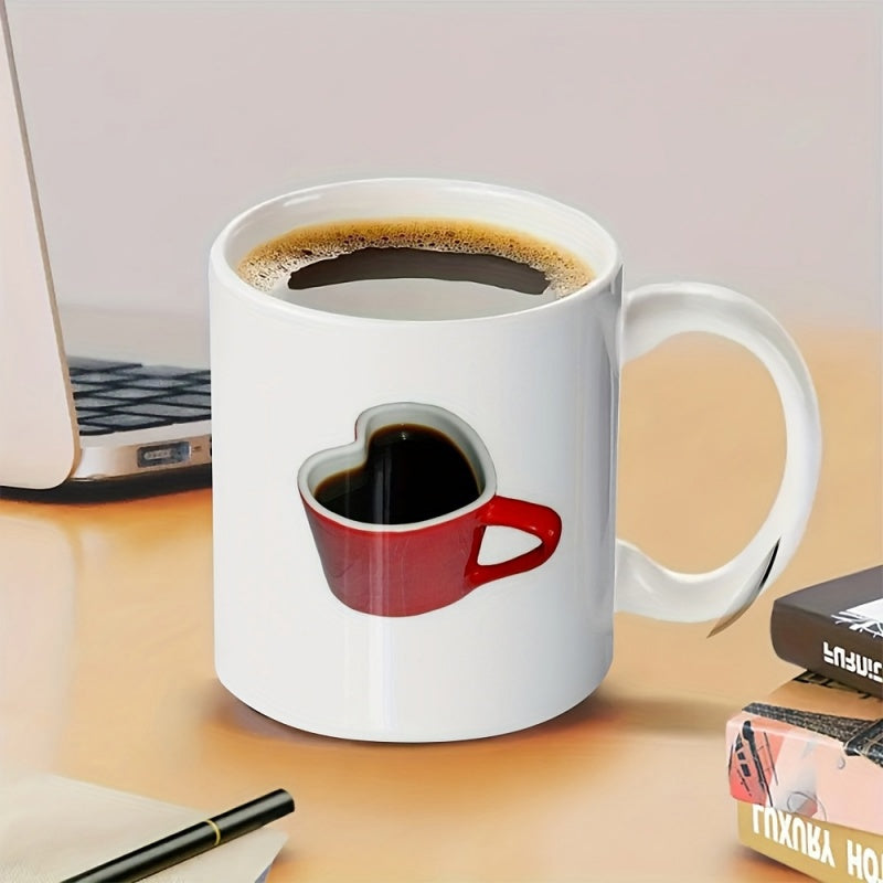 Tailorly White Ceramic 11 oz Mug - Minimalist Featuring Small Red Heart Shaped Coffee Mug