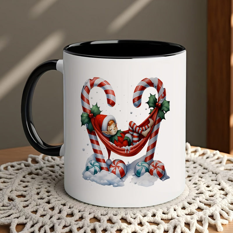 Tailorly Black Accent 11 oz Mug - christmas candy cane and santa