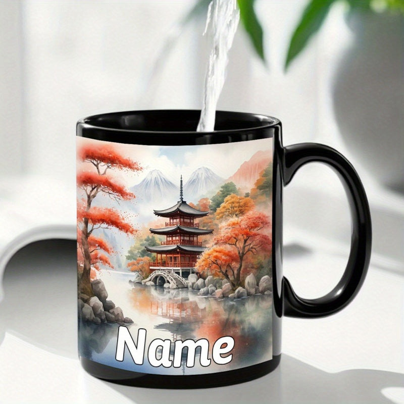 Tailorly Black Accent 11 oz Mug - japanese pagoda cartoon anime