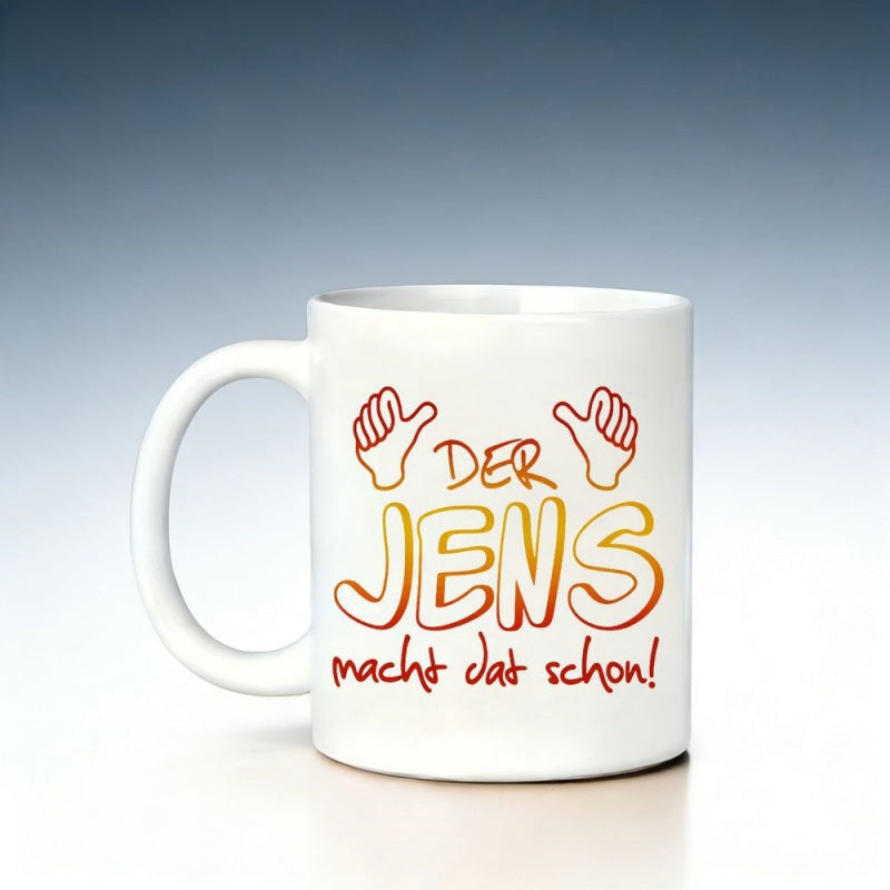 Tailorly White Ceramic 11 oz Mug - Simple Graphic Design Featuring Two Thumbs Pointing At Center Mug