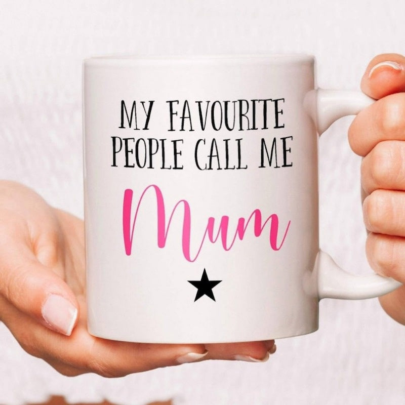 Tailorly White Ceramic 11 oz Mug - My Favourite People Call Me Mum Simple Featuring Minimalist Text And A Small Black Star Mug