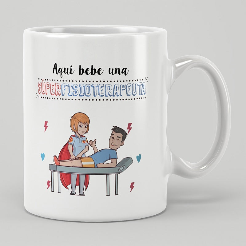Tailorly White Ceramic 11 oz Mug - Dedicated Cartoon Superhero Helping Male Patient On A Therapy Table Physical Therapist