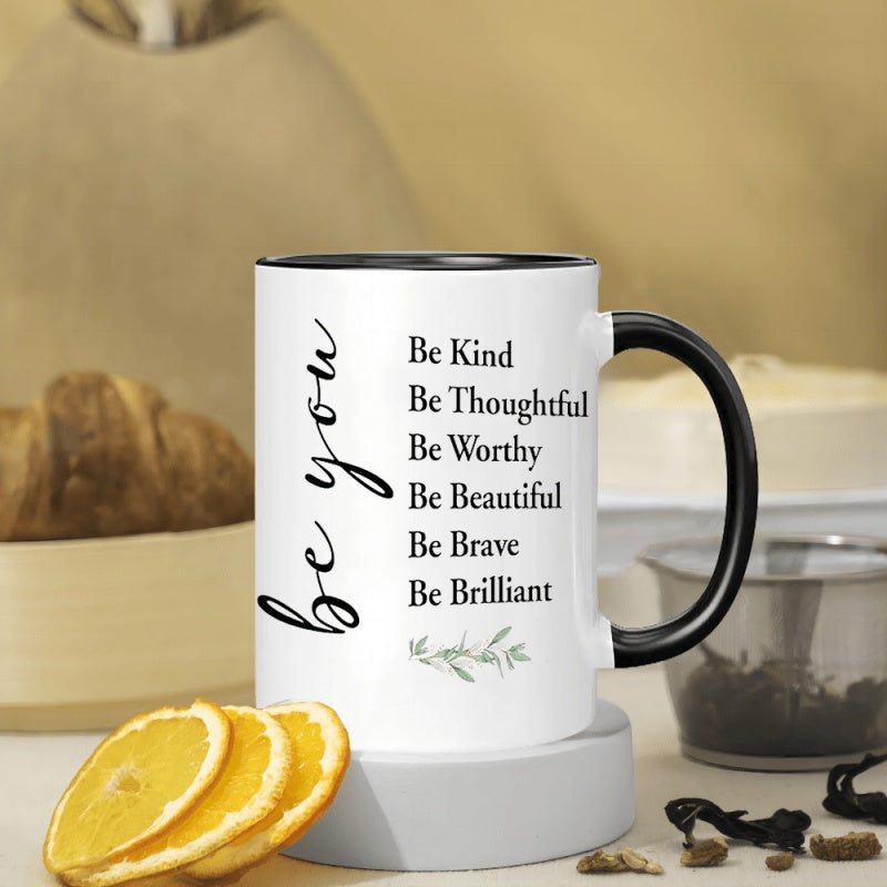 Tailorly Black Accent 11 oz Mug - 1pc 11oz inspirational ceramic mug reusable mug multipurpose coffee and tea cup ideal gift for men and women