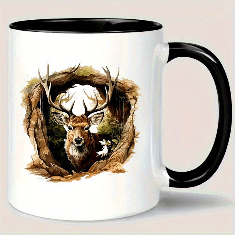 Tailorly Black Accent 11 oz Mug - deer and fawns illustrations