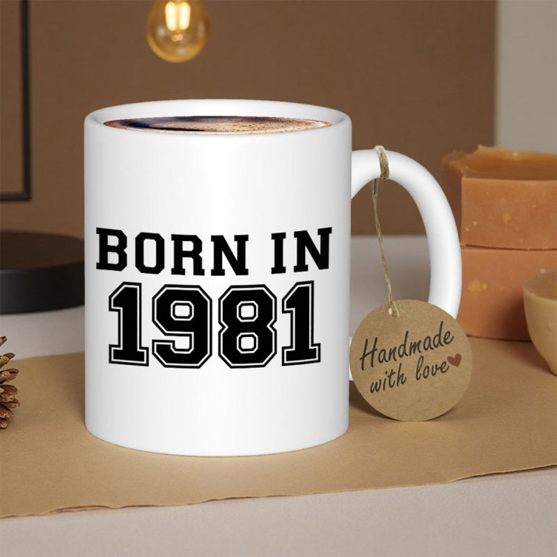 Tailorly White Ceramic 11 oz Mug - Born In 1981 Bold Collegiate Style Typography Celebrating A Classic Milestone Year