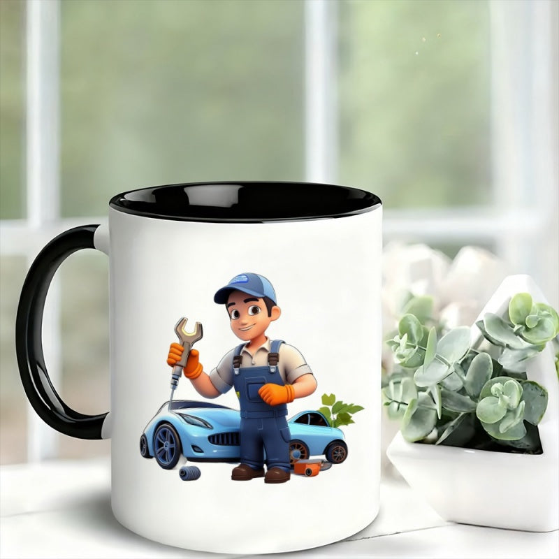 Tailorly Black Accent 11 oz Mug - car mechanic design