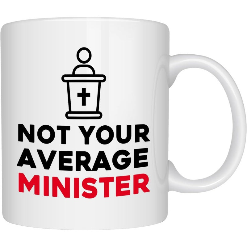 Tailorly White Ceramic 11 oz Mug - Not Your Average Minister Simple Minimalist Black Icon Showing A Person Speaking Behind A Pulpit