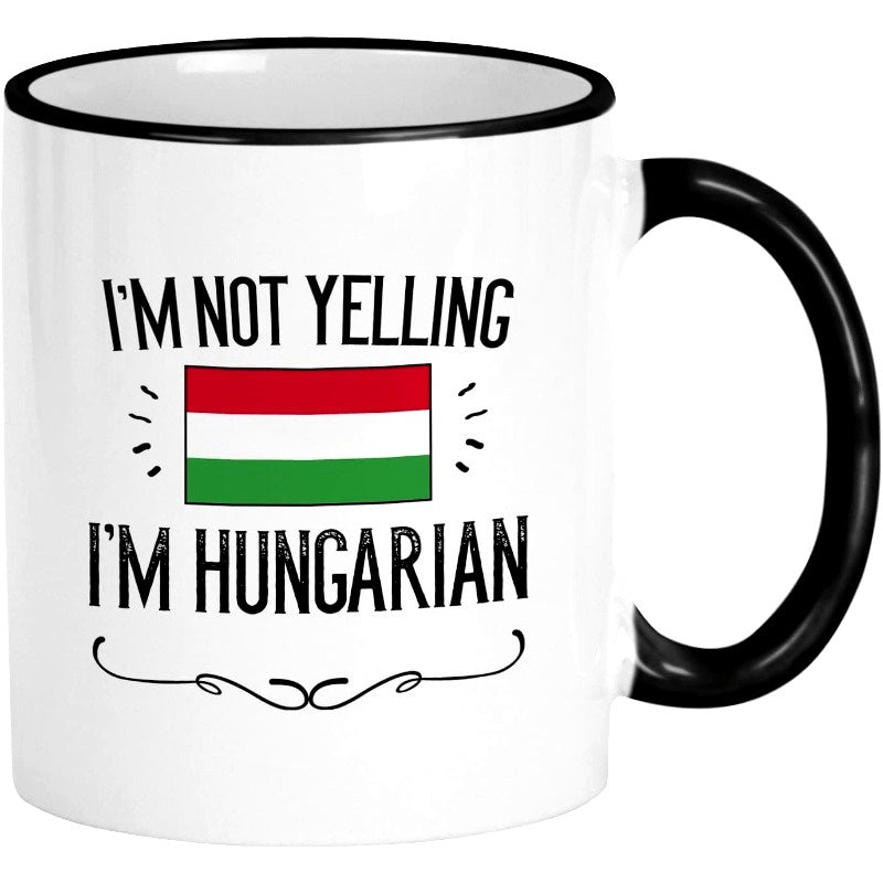 Tailorly Black Accent 11 oz Mug - im not yelling im coffee cup flag