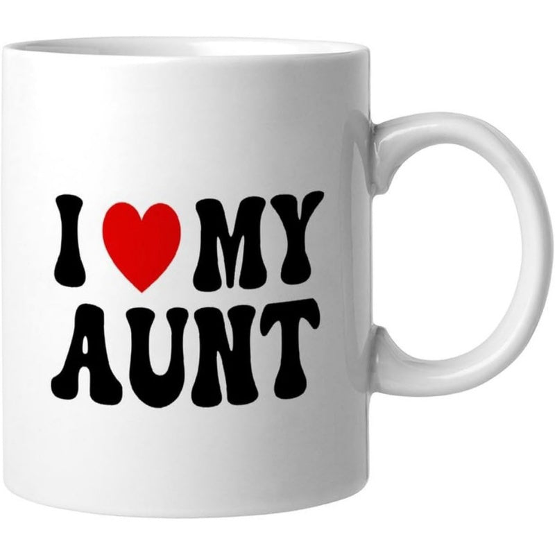 Tailorly White Ceramic 11 oz Mug - I Love My Aunt Bold Black Groovy Font With Vibrant Red Iconic Decorative Heart