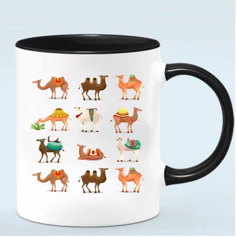 Tailorly Black Accent 11 oz Mug - colorful camel print