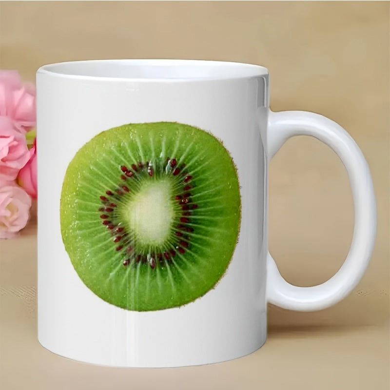 Tailorly White Ceramic 11 oz Mug - Vibrant Green Sliced Fruit With Black Seeds And Natural Textures Kiwi