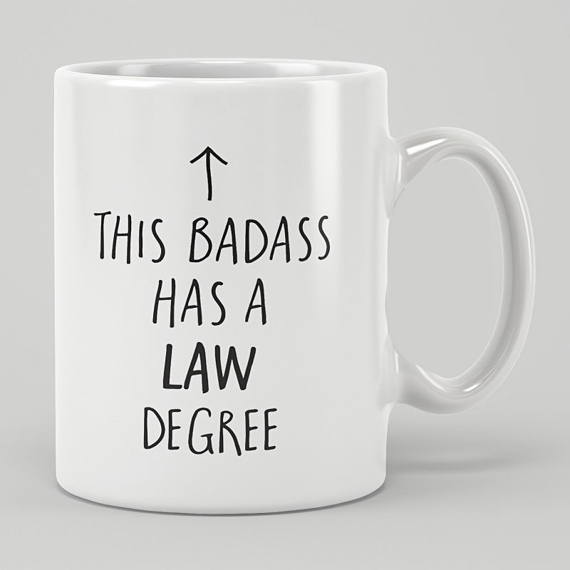 Tailorly White Ceramic 11 oz Mug - This Badass Has A Law Degree Minimalist Design Featuring A Simple Black Upward Arrow Mug