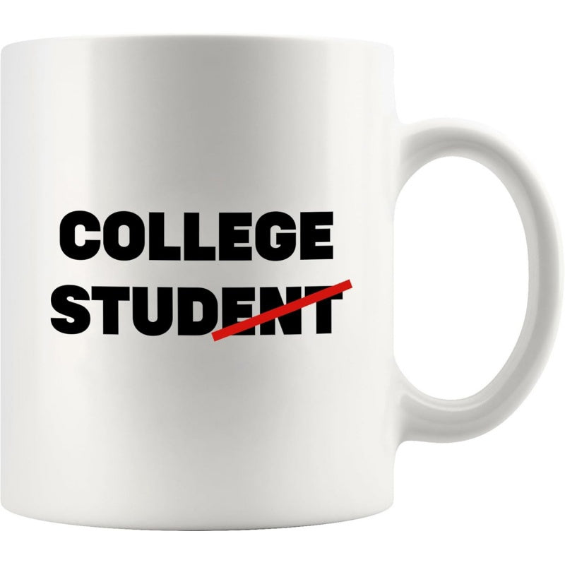 Tailorly White Ceramic 11 oz Mug - College Student Minimalist White Ceramic With Bold Black Text And Red Slash Mug