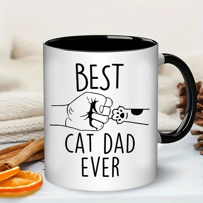Tailorly Black Accent 11 oz Mug - cat dad text with cat illustration