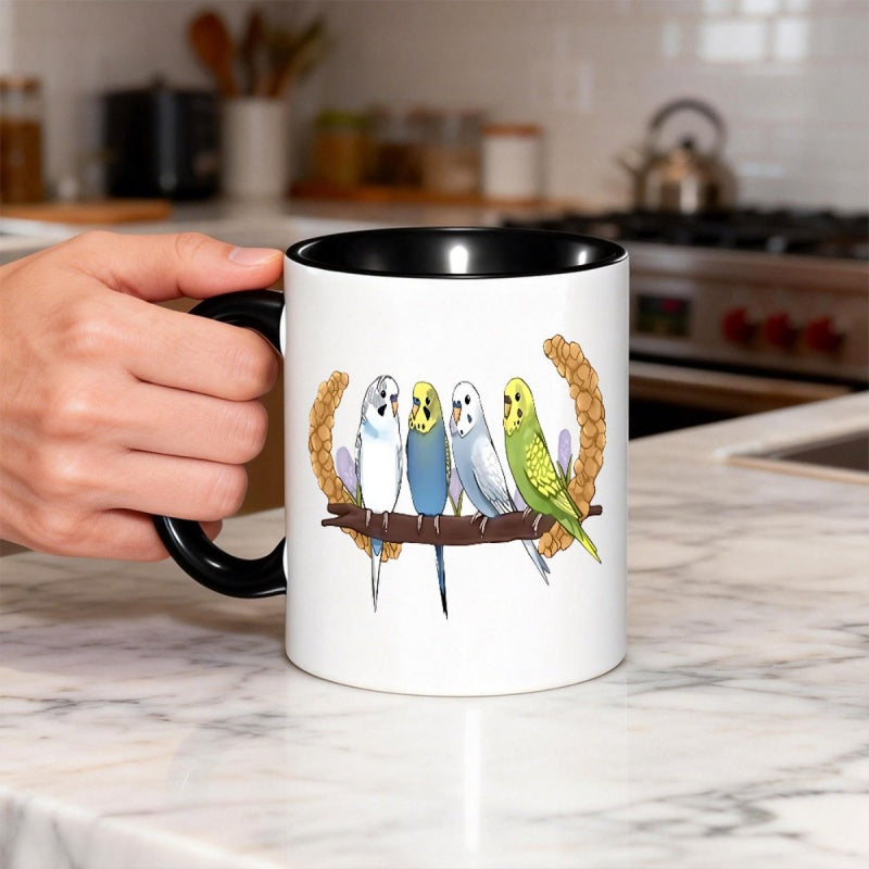 Tailorly Black Accent 11 oz Mug - 4 birds perched