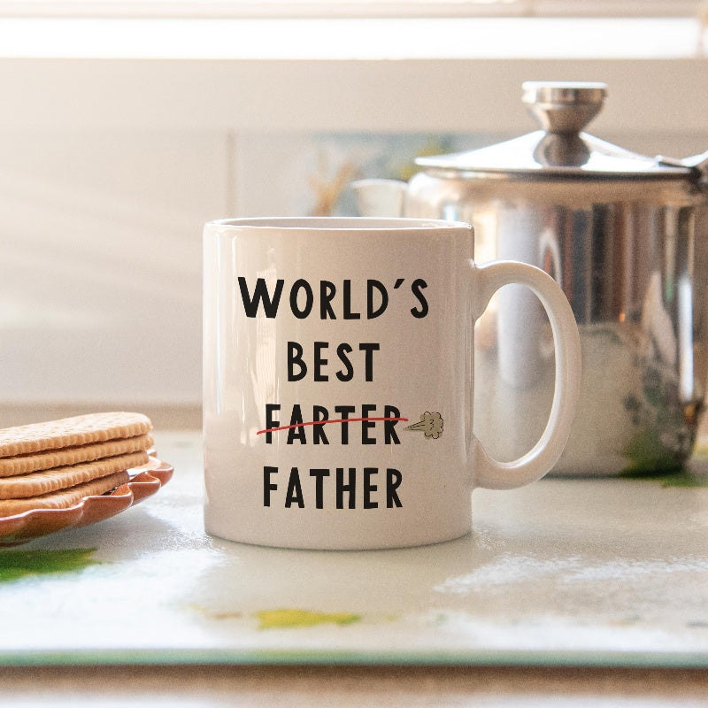 Tailorly White Ceramic 11 oz Mug - World's Best Farter Father Simple Glossy White Ceramic Design With Bold Black Minimalist Lettering Mug
