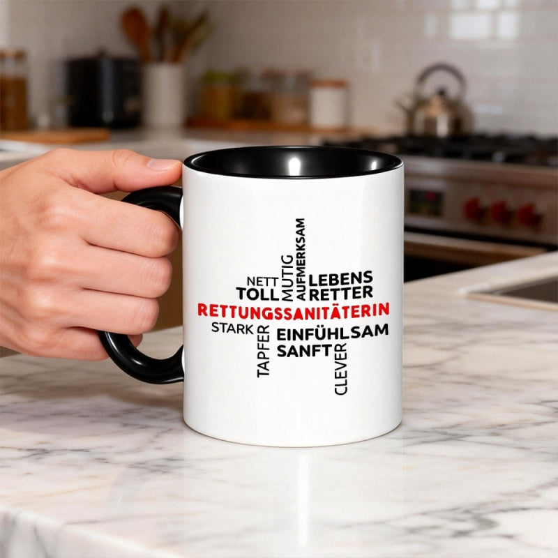 Tailorly Black Accent 11 oz Mug - german emergency technician design