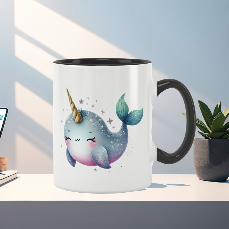 Tailorly Black Accent 11 oz Mug - whale cup coffee shop fish ceramic coffee cup inspirational inspirational birthday party holiday decoration