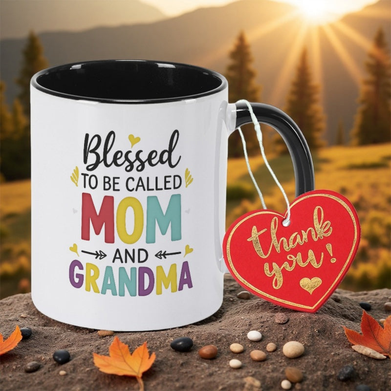 Tailorly Black Accent 11 oz Mug - blessed to be mom grandma text
