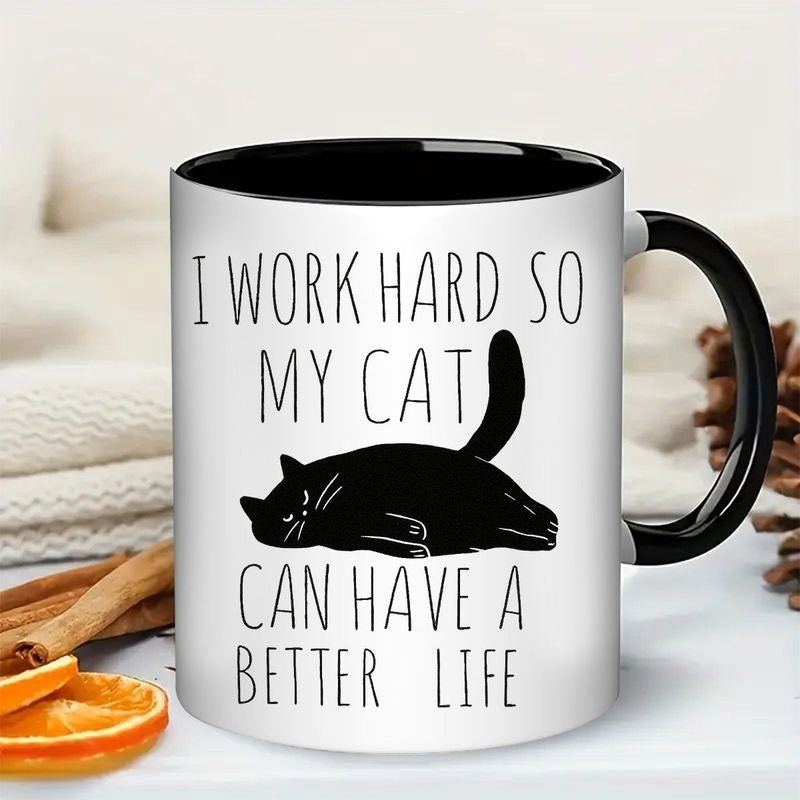 Tailorly Black Accent 11 oz Mug - funny cat lover cat illustration