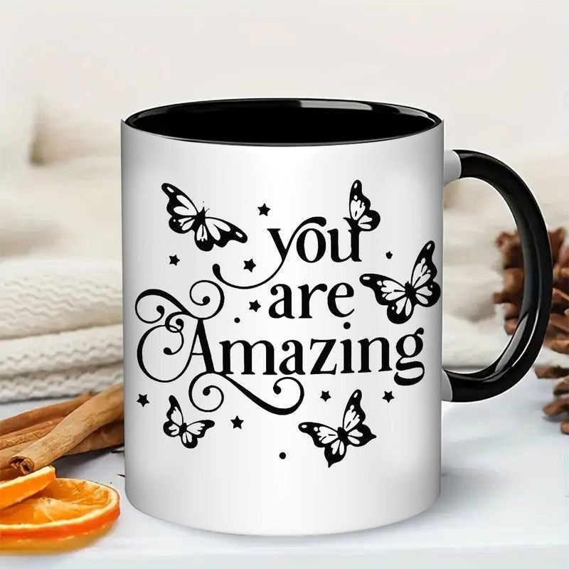 Tailorly Black Accent 11 oz Mug - star， positive affirmation text