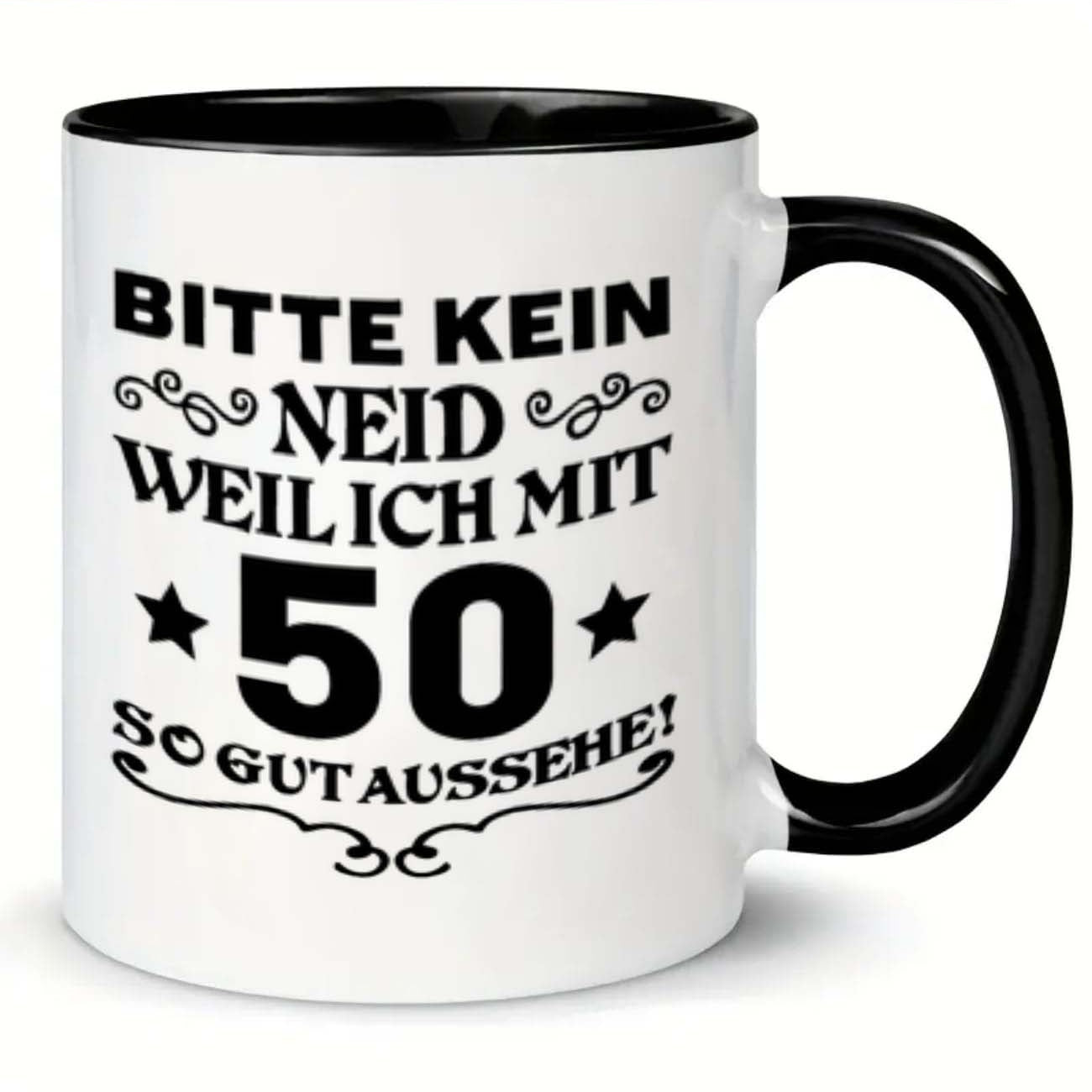 Tailorly Black Accent 11 oz Mug - item picture 1pc please no 50 coffee mug 11 oz ceramic cup christmas and new year water cup beverages christmas and