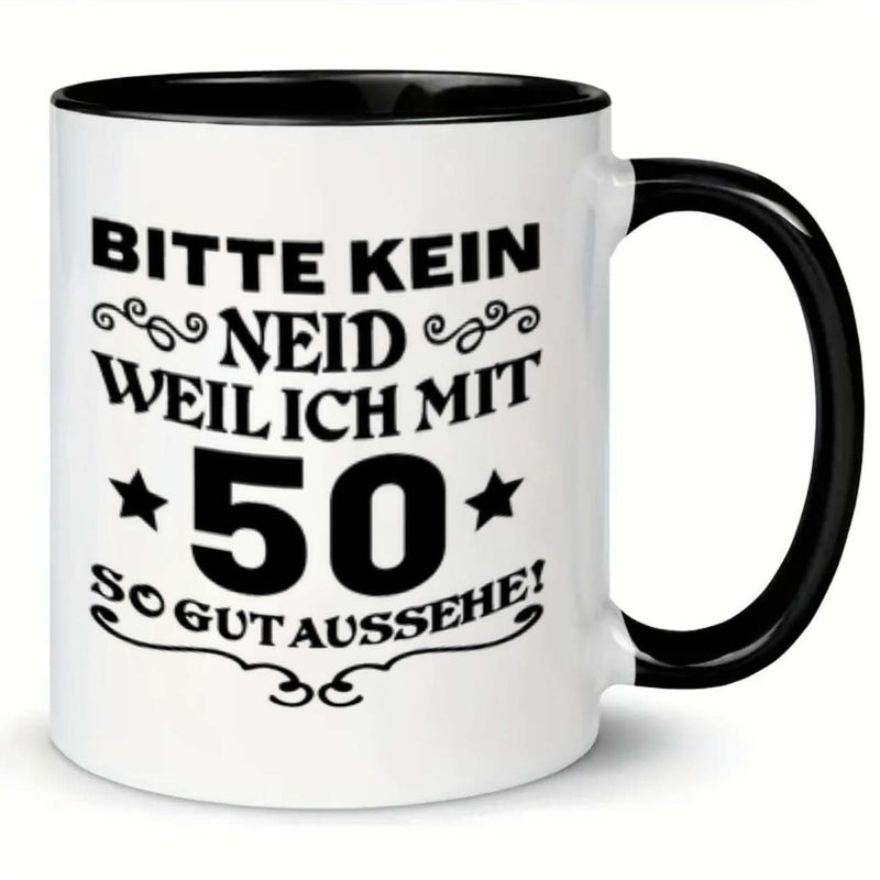 Tailorly Black Accent 11 oz Mug - item picture 1pc please no 50 coffee mug 11 oz ceramic cup christmas and new year water cup beverages christmas and
