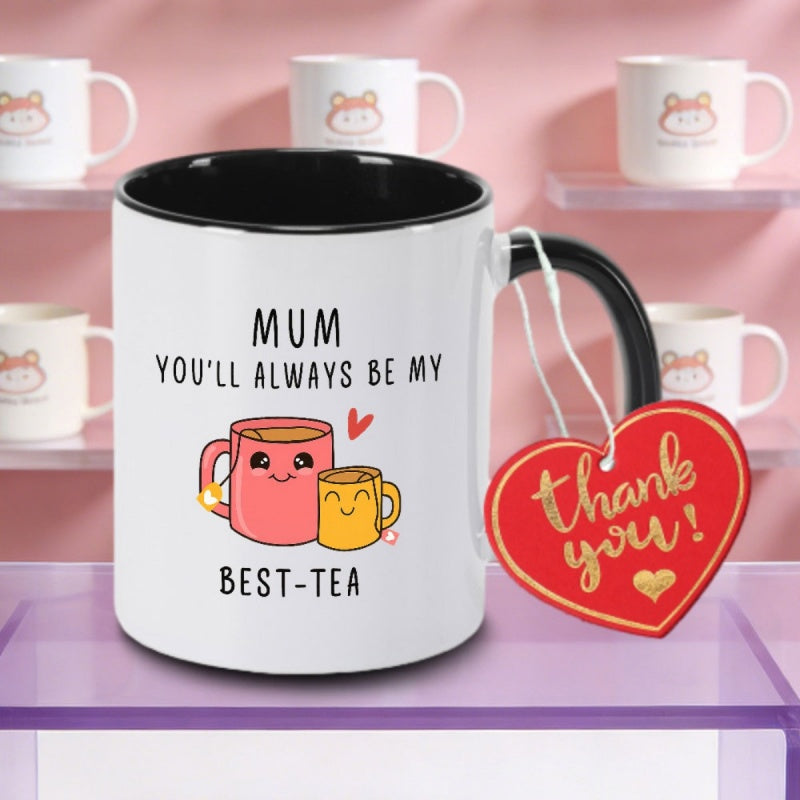 Tailorly Black Accent 11 oz Mug - mum youll tea logo funny mom gift reusable for tea milk water non slip round shape