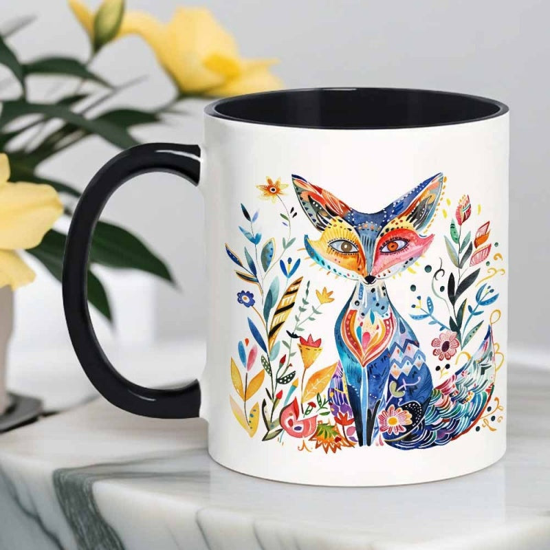 Tailorly Black Accent 11 oz Mug - watercolor illustration surrounded by flowers