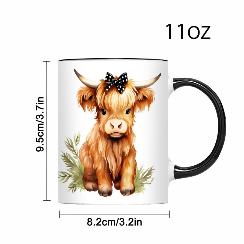Tailorly Black Accent 11 oz Mug - highland cow illustration