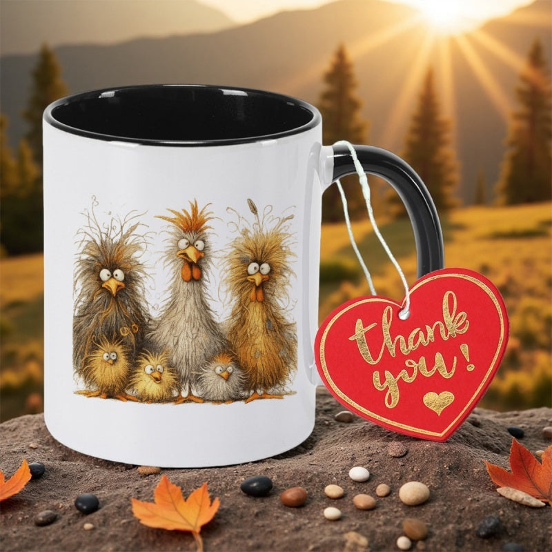 Tailorly Black Accent 11 oz Mug - whimsical cartoon chicken