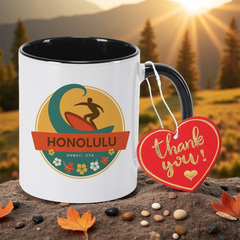 Tailorly Black Accent 11 oz Mug - hawaiian surf vibrant surfer tropical