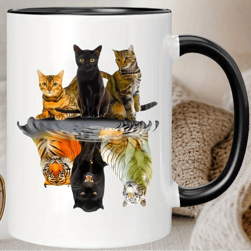 Tailorly Black Accent 11 oz Mug - tiger cats reflection