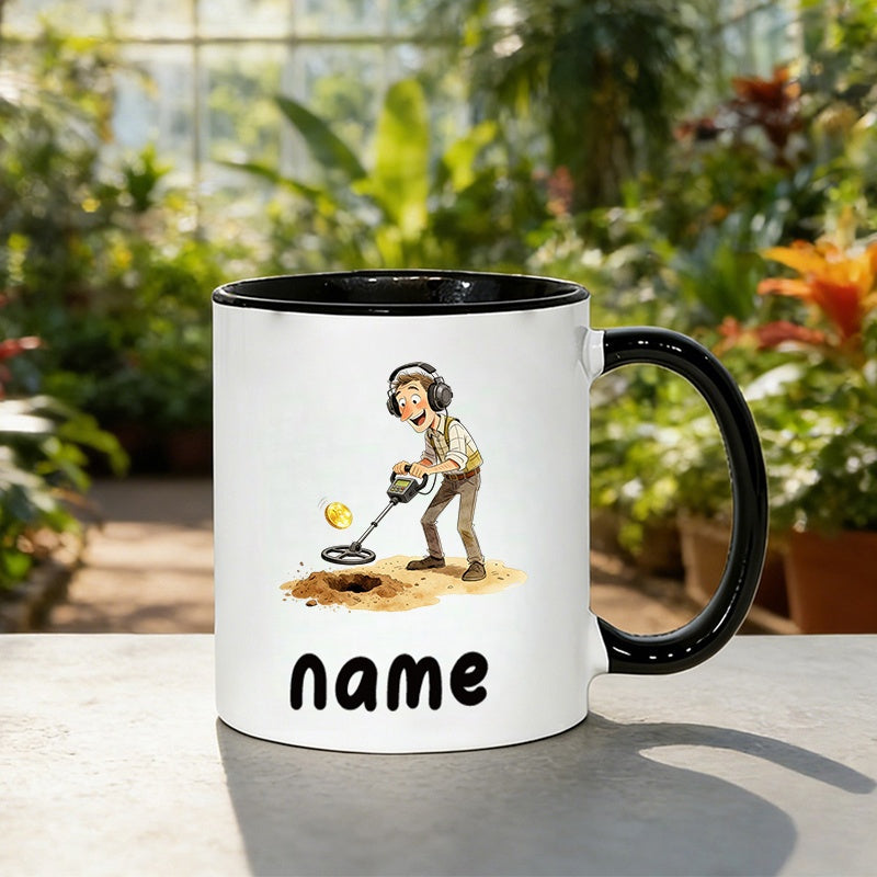 Tailorly Black Accent 11 oz Mug - cartoon design with personalized names， Halloween and Christmas theme