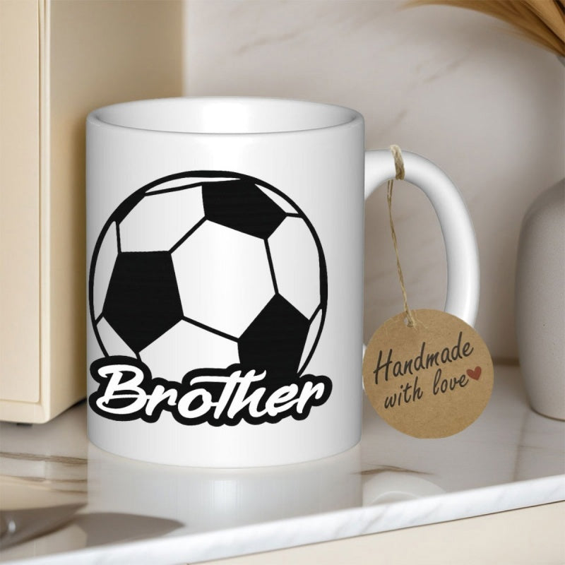 Tailorly White Ceramic 11 oz Mug - Brother Minimalist Black And White Classic Sport Pattern Featuring A Geometric Soccer Ball