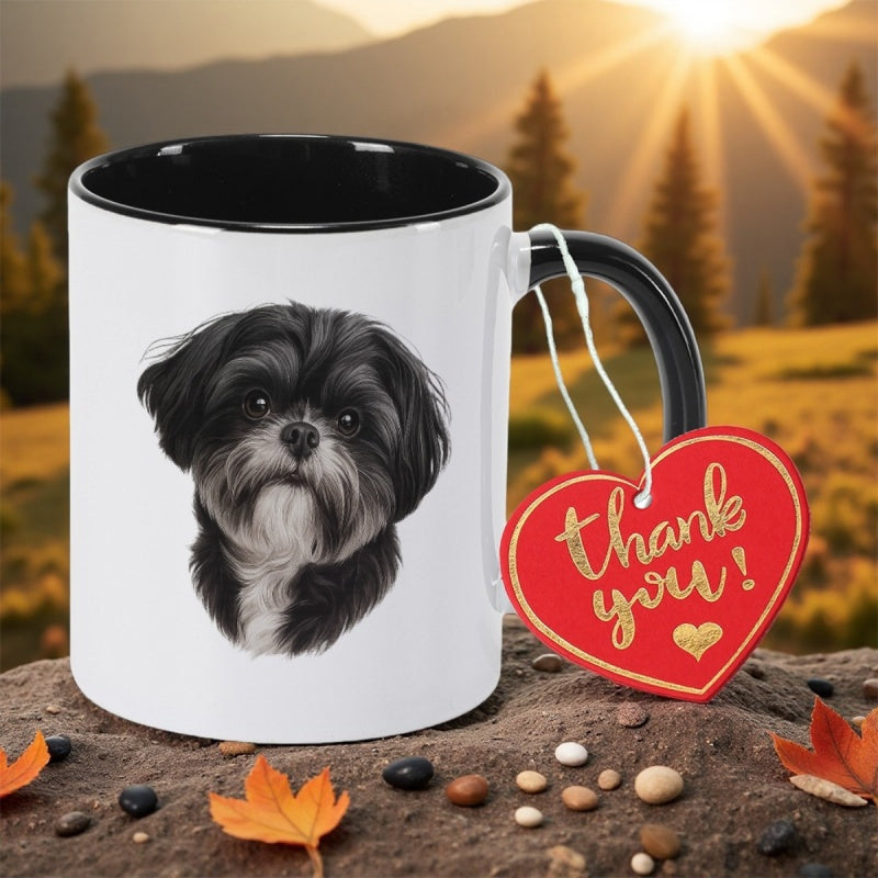 Tailorly Black Accent 11 oz Mug - adorable shih tzu illustration