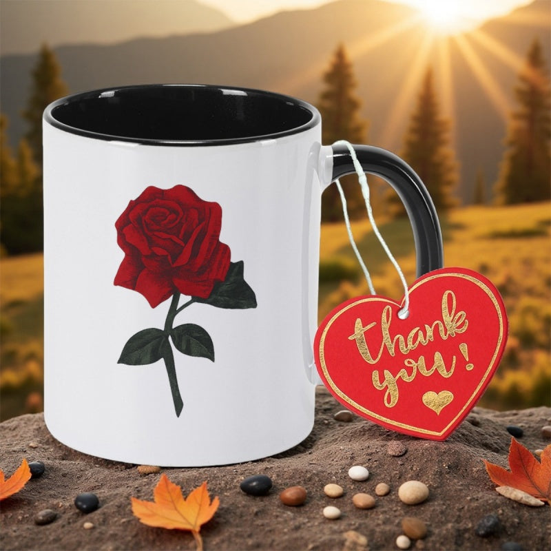 Tailorly Black Accent 11 oz Mug - rose pattern