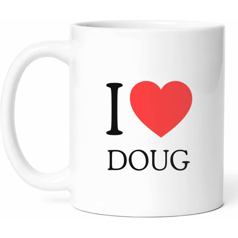 Tailorly White Ceramic 11 oz Mug - I Doug Minimalist Design With Vibrant Red Heart On Pristine Ceramic Mug