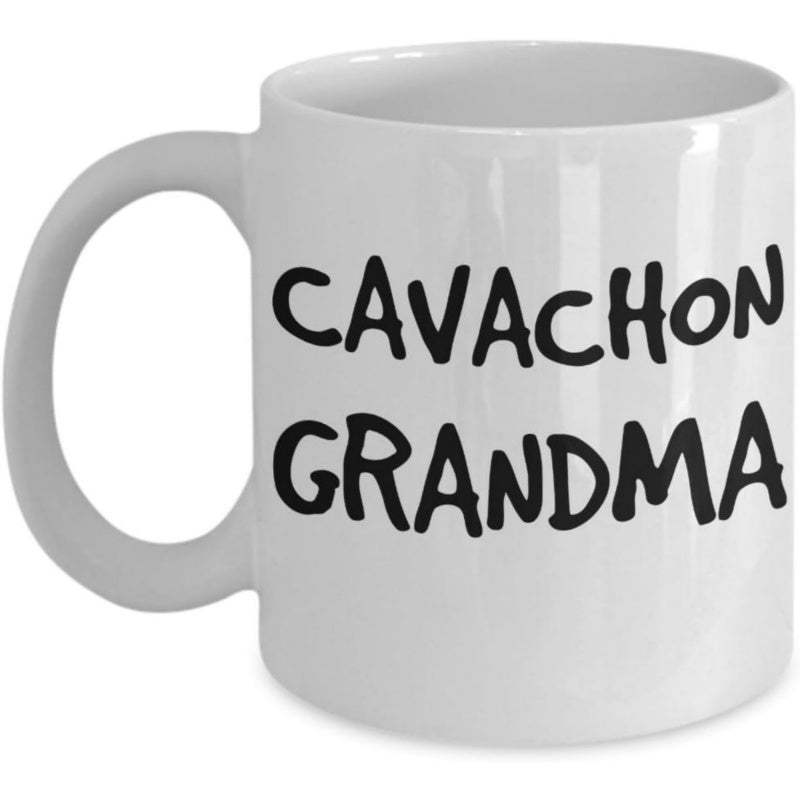 Tailorly White Ceramic 11 oz Mug - Cavachon Grandma Smooth White Ceramic Surfaces Featuring Bold Black Minimalist Lettering Mug