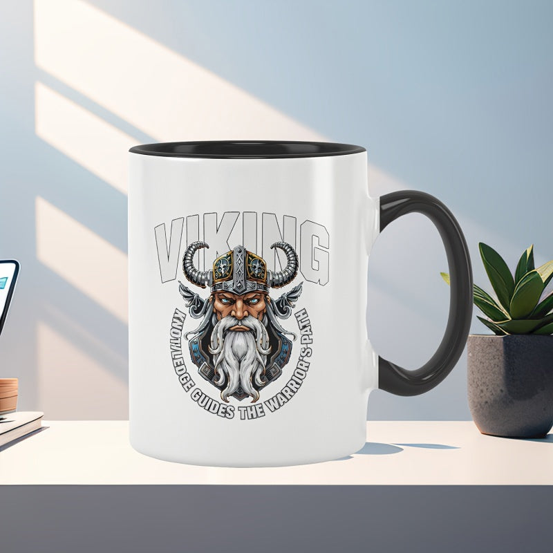 Tailorly Black Accent 11 oz Mug - mythology design with horned helmet symbols