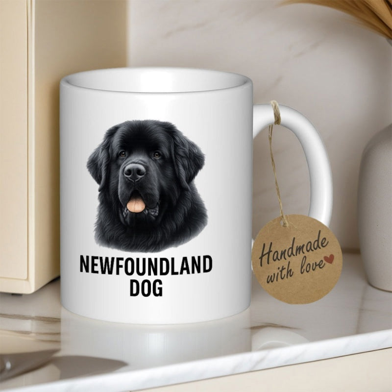 Tailorly White Ceramic 11 oz Mug - Newfoundland Dog Handmade With Love Realistic Portrait Of A Majestic Fluffy Black Newfoundland Dog