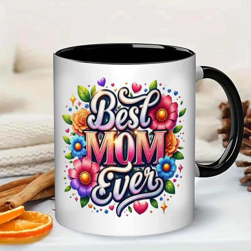 Tailorly Black Accent 11 oz Mug - vibrant floral pattern